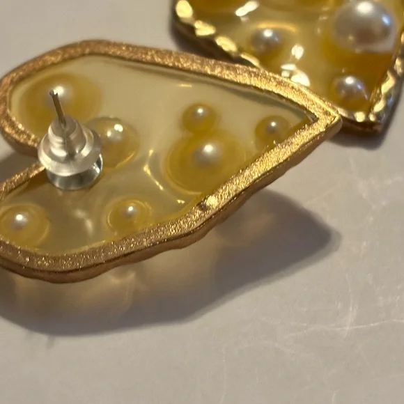 Handmade Gold plated Heart Pearl Accent Earrings - Women Jewelry - Picture 6 of 6